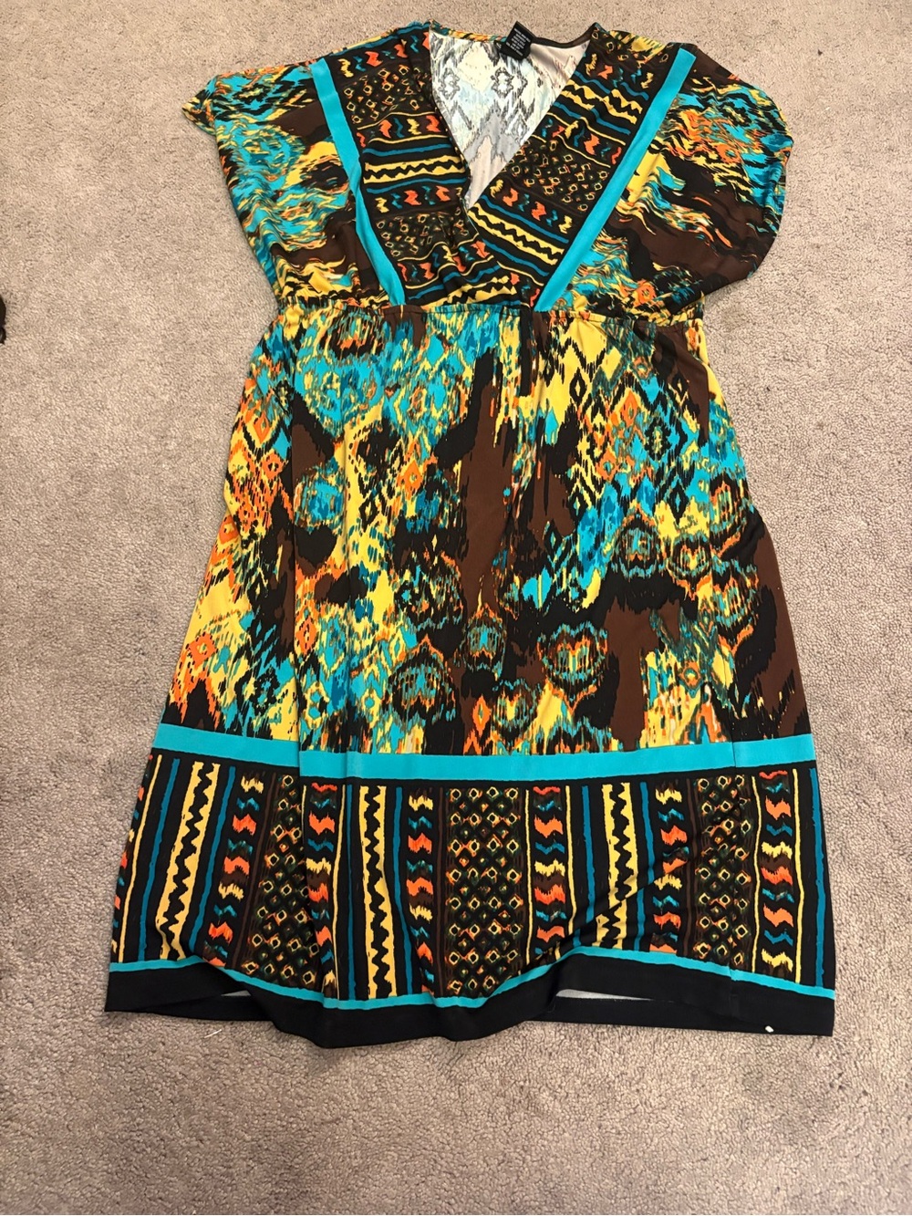 Soho Apparel Multi-Color Printed Dress with Teal and Yellow Accents